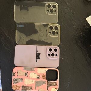 Phone Case Bundle - Pink & Clear Cat Print and Lilac Protective Cases